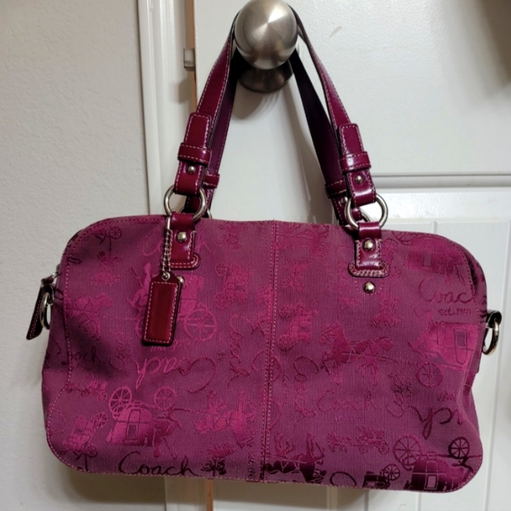 Burgundy Marron Coach Medium Satchel Purse Shoulder Bag - Picture 5 of 8